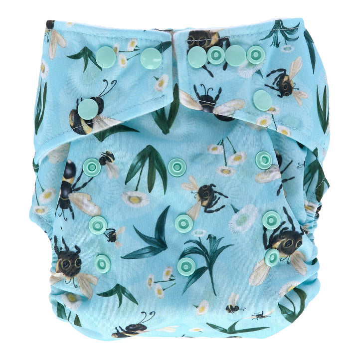 Onesize Reusable Pocket Nappy with bumblebee illustrations by LittleLamb#color_bumblebee-blues