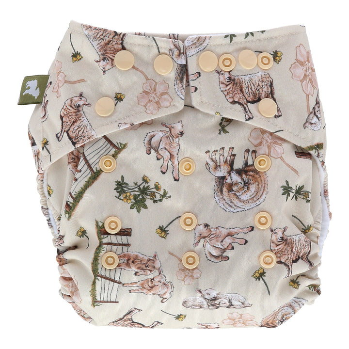 Onesize Reusable Pocket Nappy with Sheep illustrations by LittleLamb#color_loving-ewe