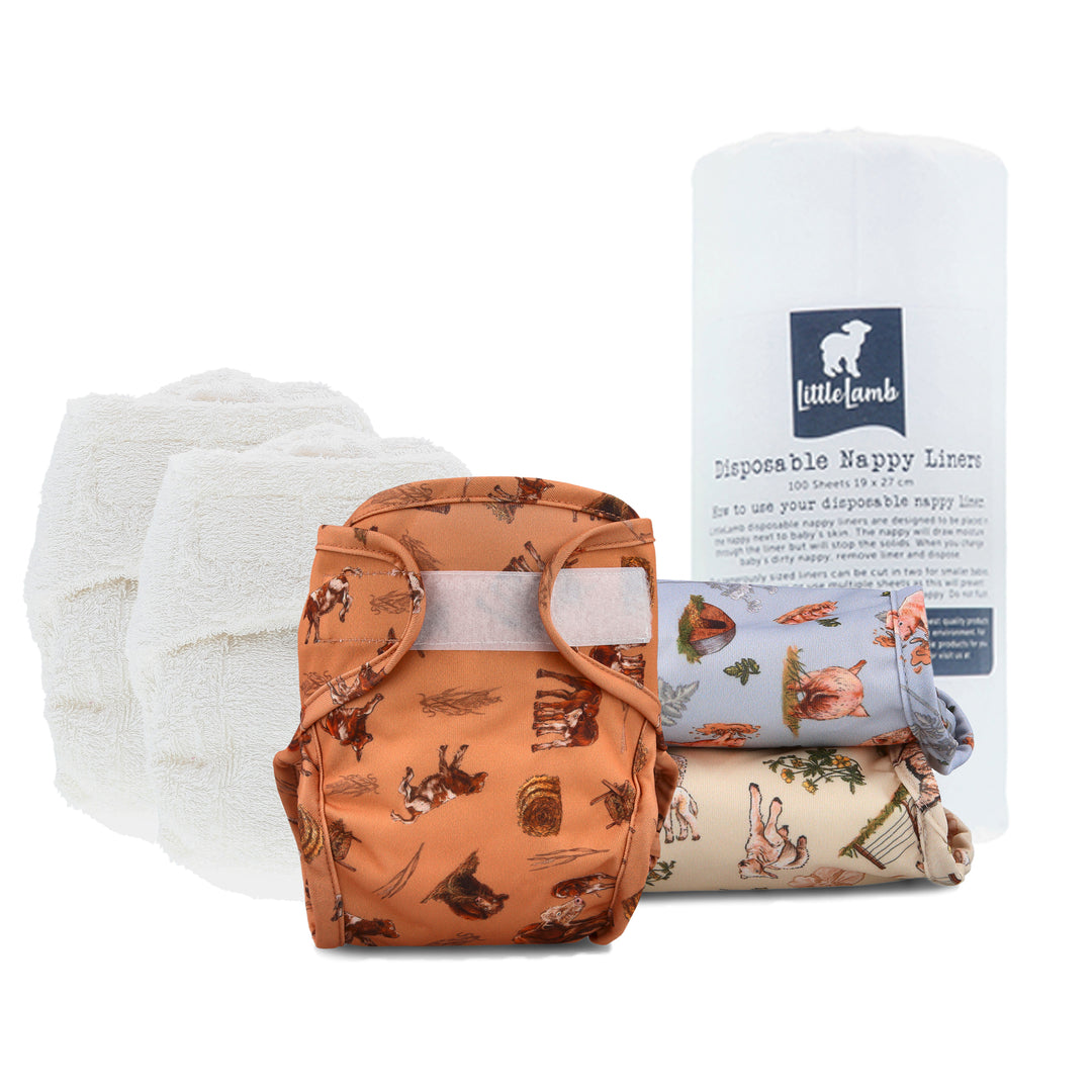 Little Lamb night-time reusable cloth nappy kit#color_farmyard