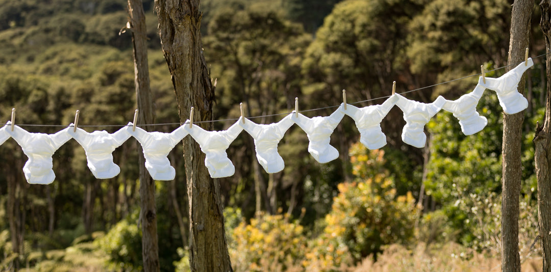 washable nappies on the washing line