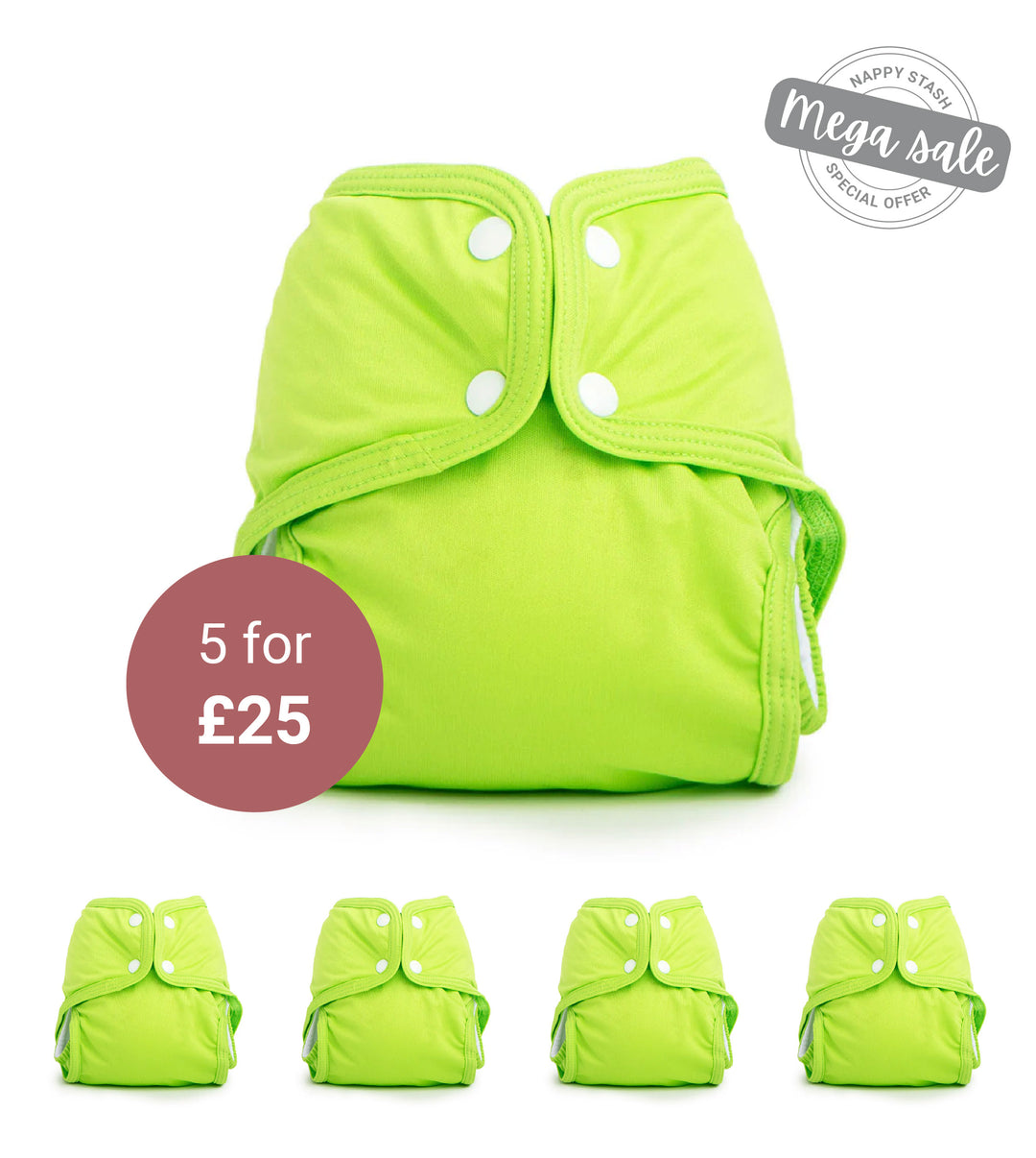 5 Pack Sized Pocket Nappy - No Insert - Green Apple