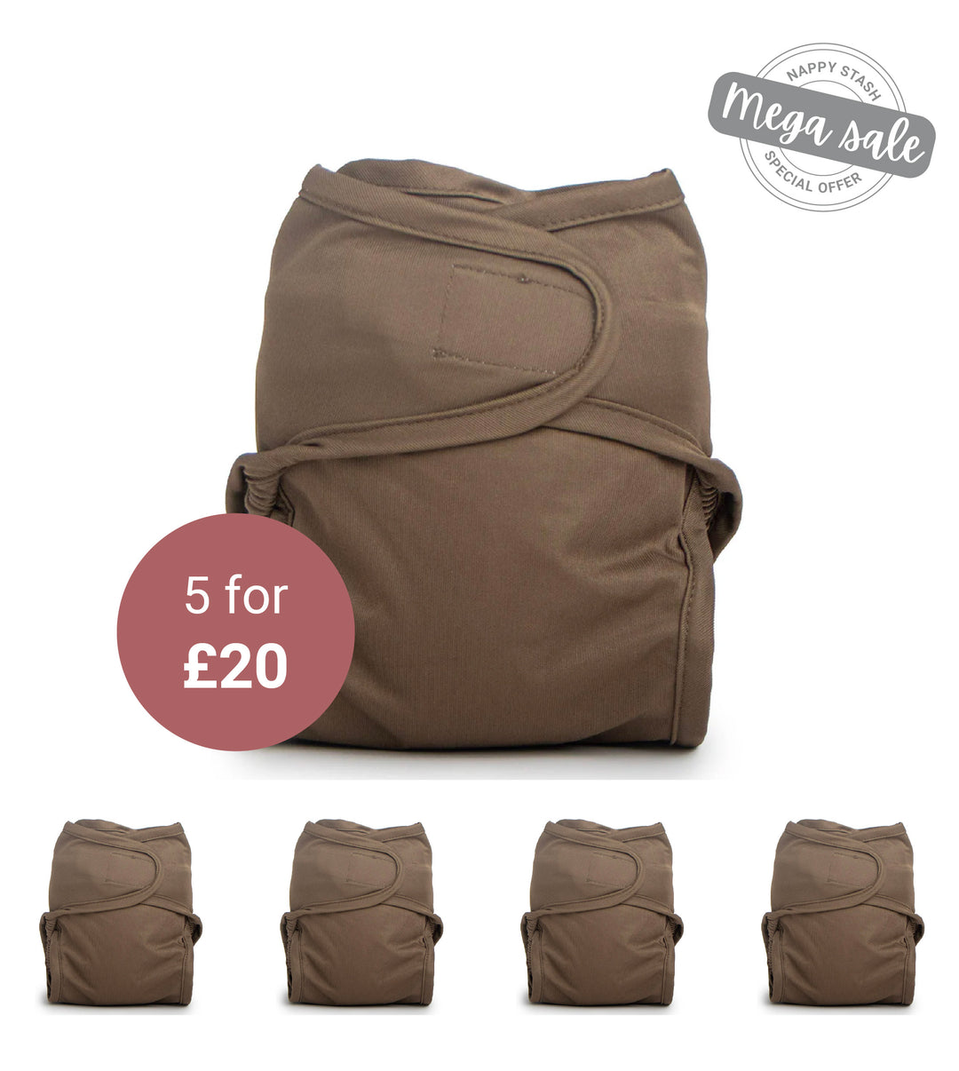 5 Pack Reusable Nappy Wrap - Khaki