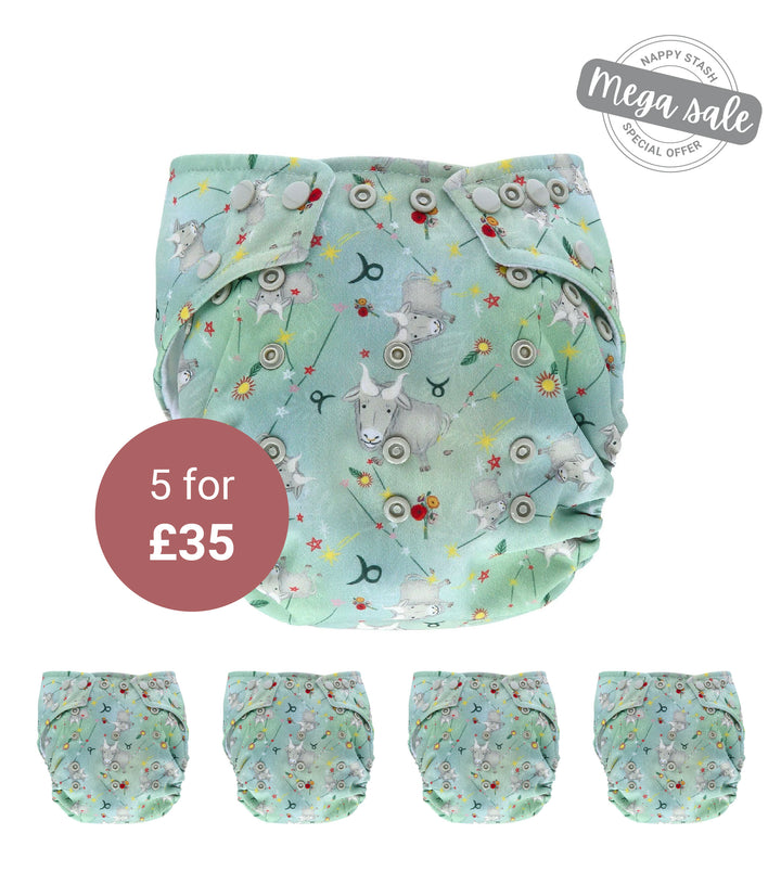 5 Pack Taurus Onesize Pocket Nappy