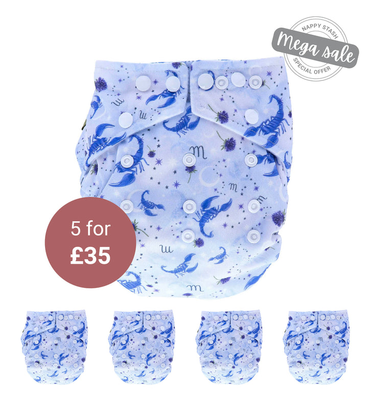 5 Pack Scorpio Onesize Pocket Nappy