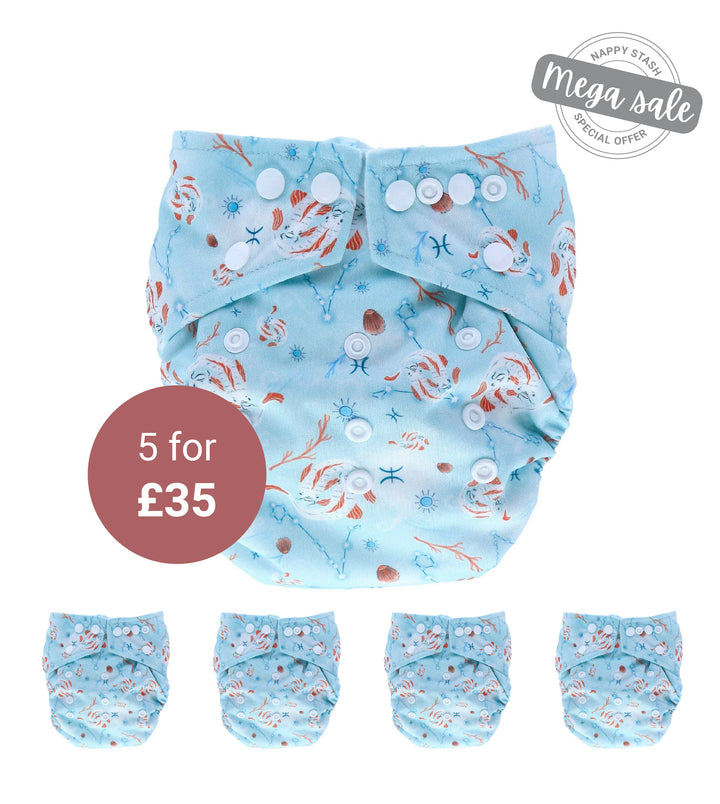 5 Pack Pisces Onesize Pocket Nappy