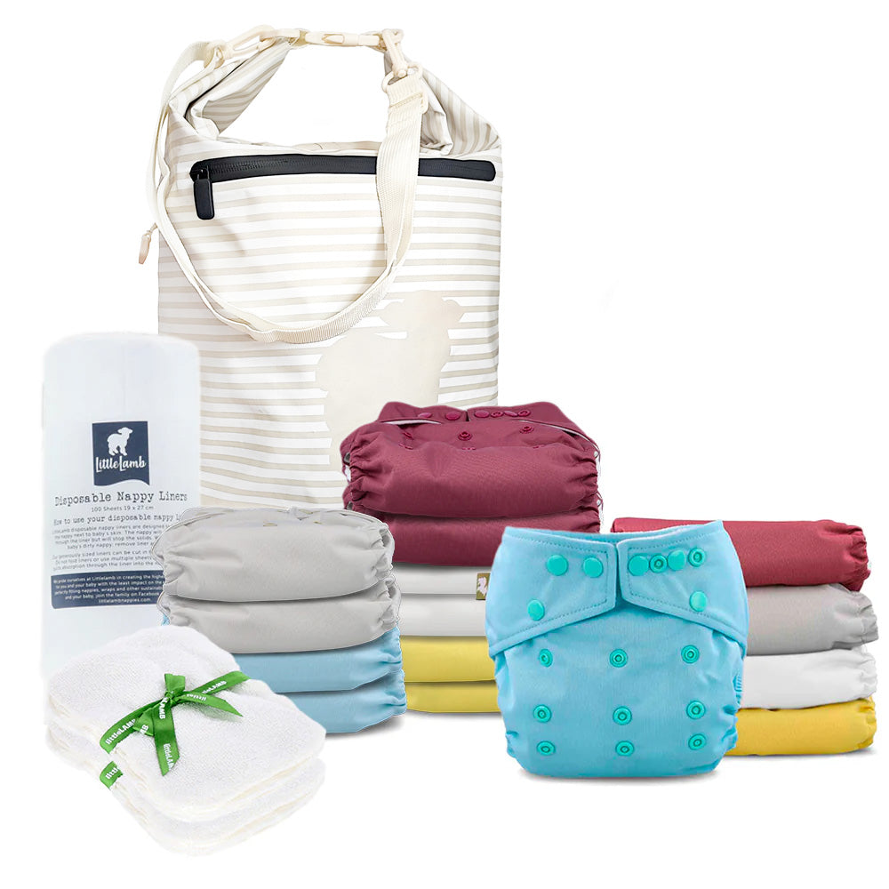 Onesize Pocket Nappy Complete Kit with bucket, wipes and liners in plain colours #color_plains