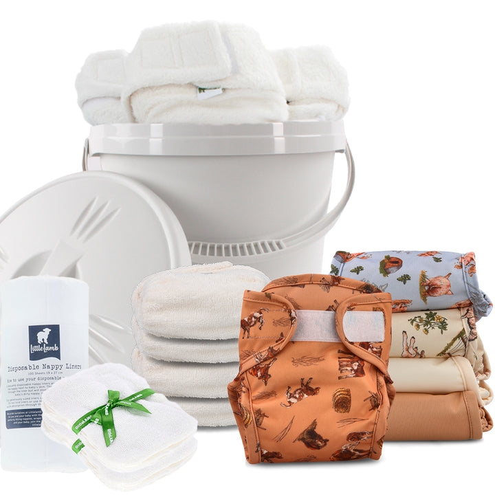 Reusable Fitted Nappy Complete Kit by Little Lamb#color_farmyard