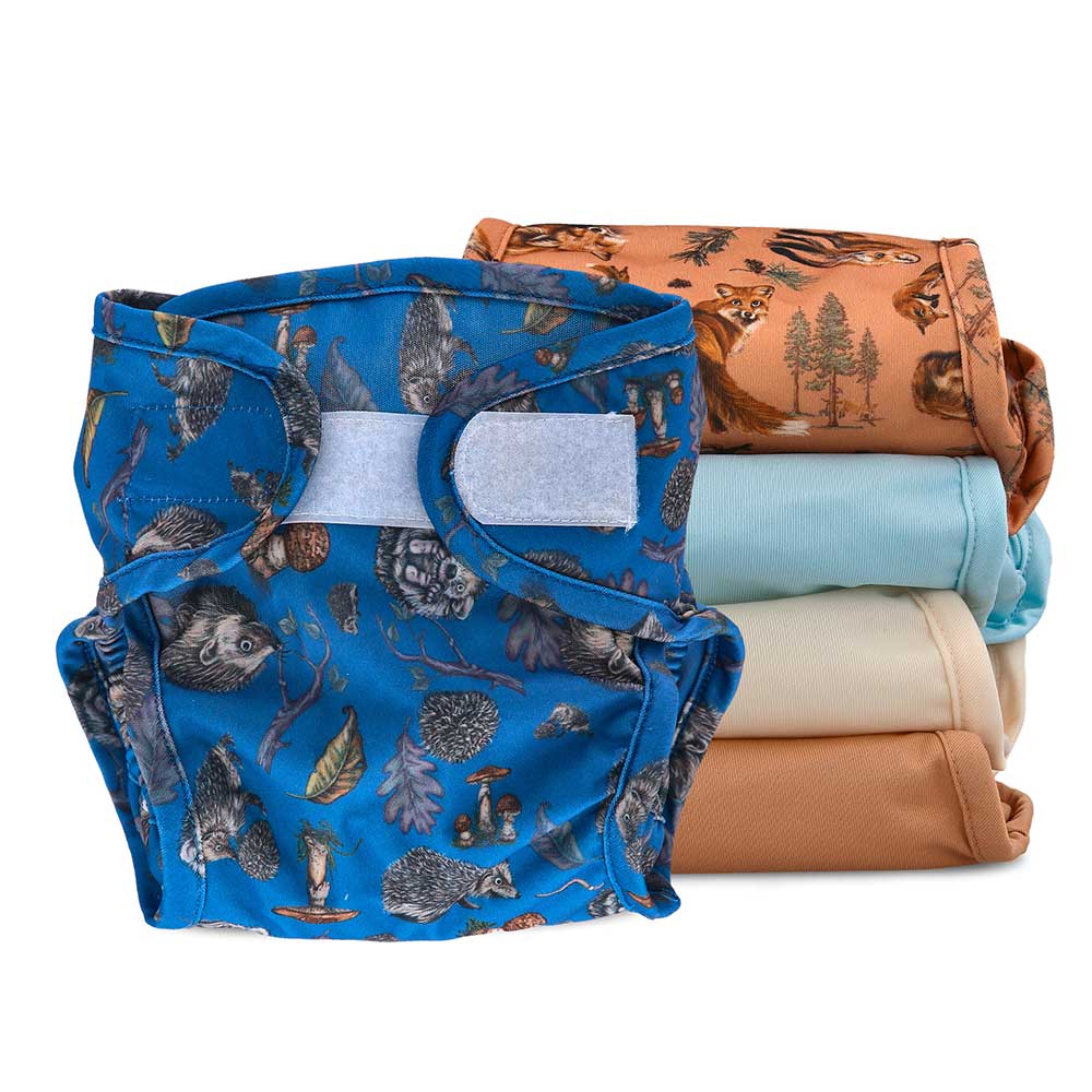 Reusable cloth nappies by little lamb - Nappy wrap woodland animals set of 5 product shot#color_woodland