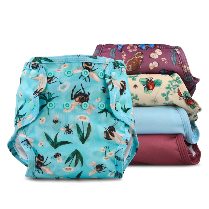 Pack of 5 Reusable Pocket Nappies with insect prints by LittleLamb#color_insects