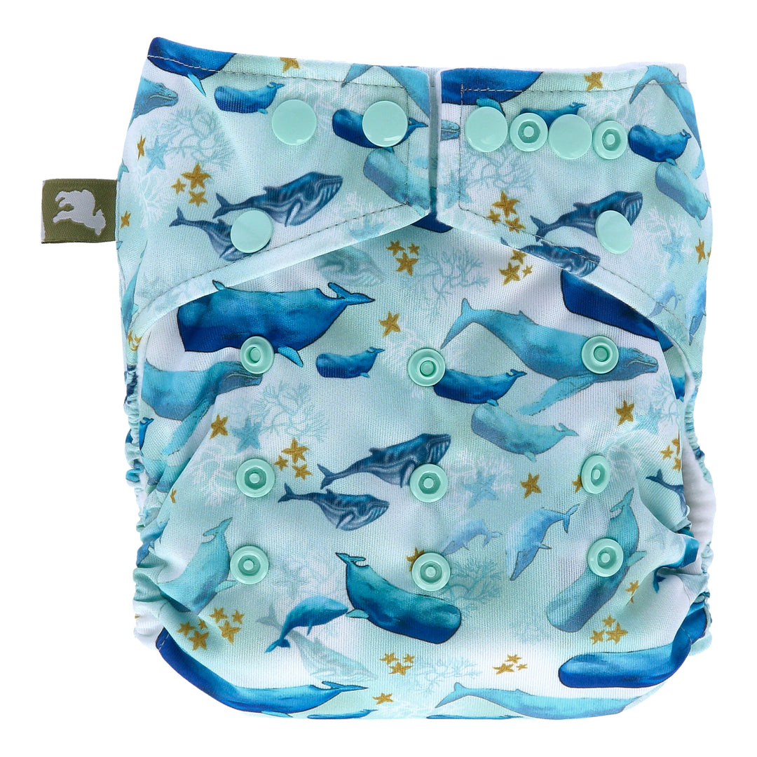 Onesize Reusable Pocket Nappy with Whale illustrations by LittleLamb#color_under-the-sea