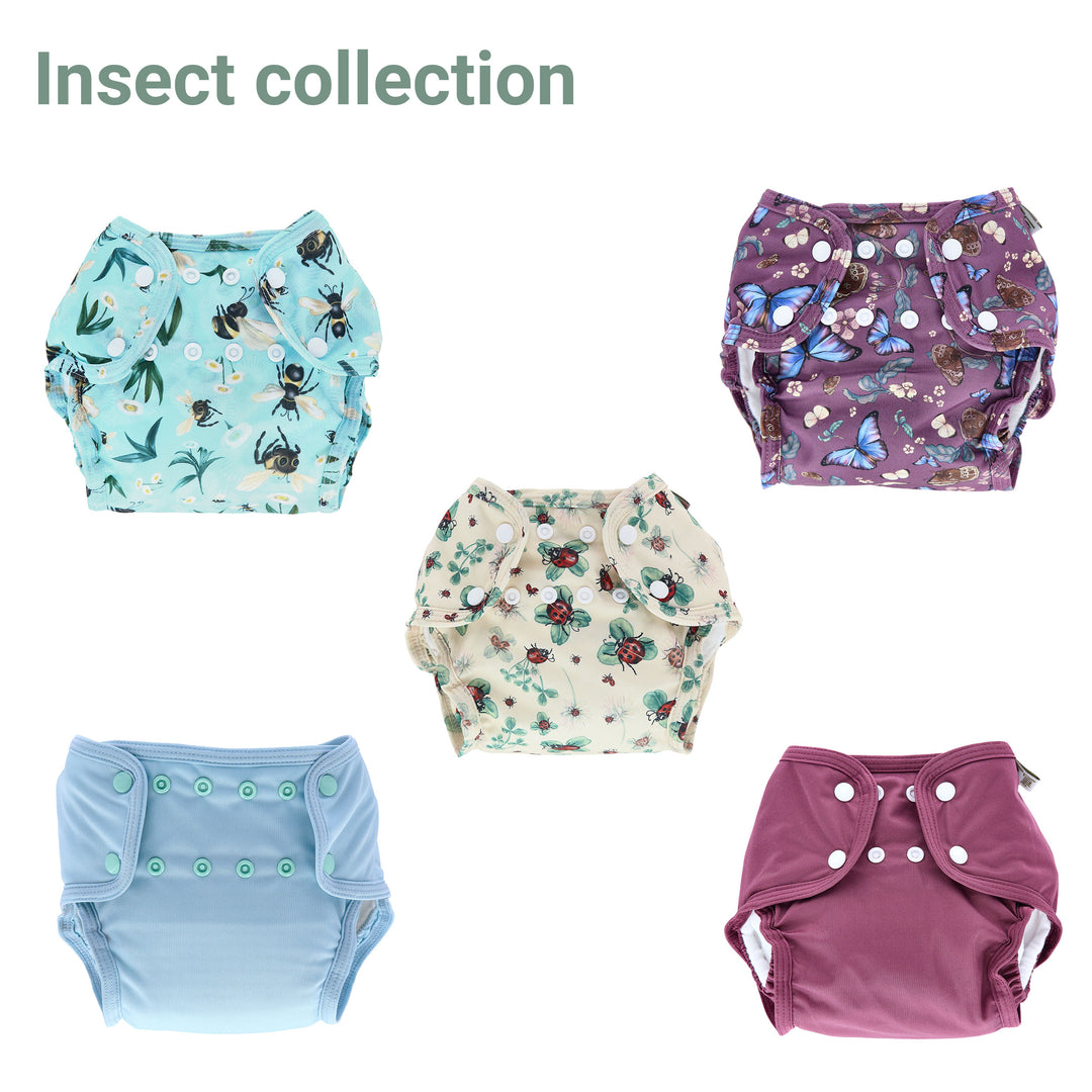 pack of 5 reusable pocket nappies by LittleLamb - Insect prints #color_insects