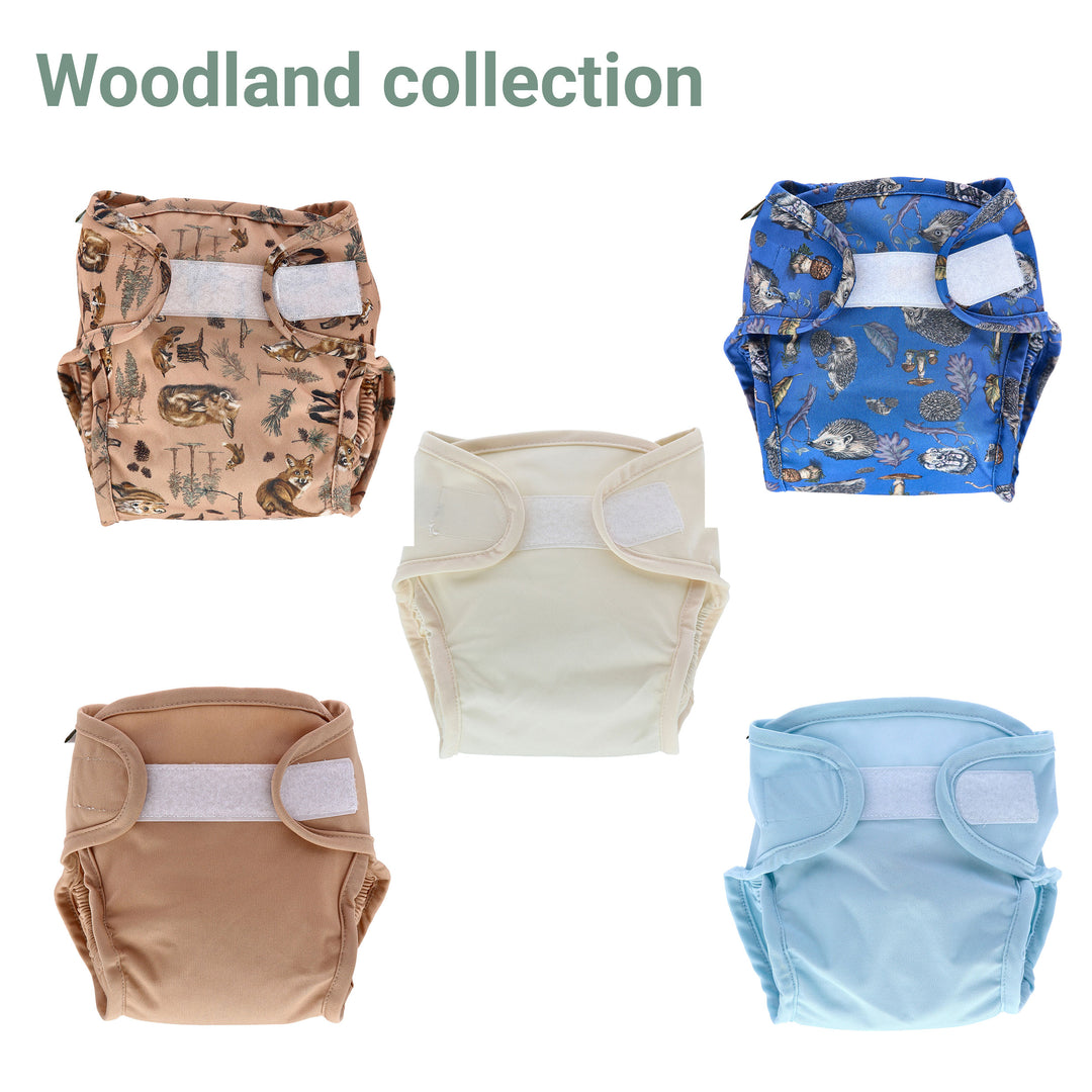 Reusable cloth nappies by little lamb - Nappy wrap woodland animals set of 5 product shotReusable cloth nappies by little lamb - Nappy wrap woodland animals set of 5 product shot#color_woodland