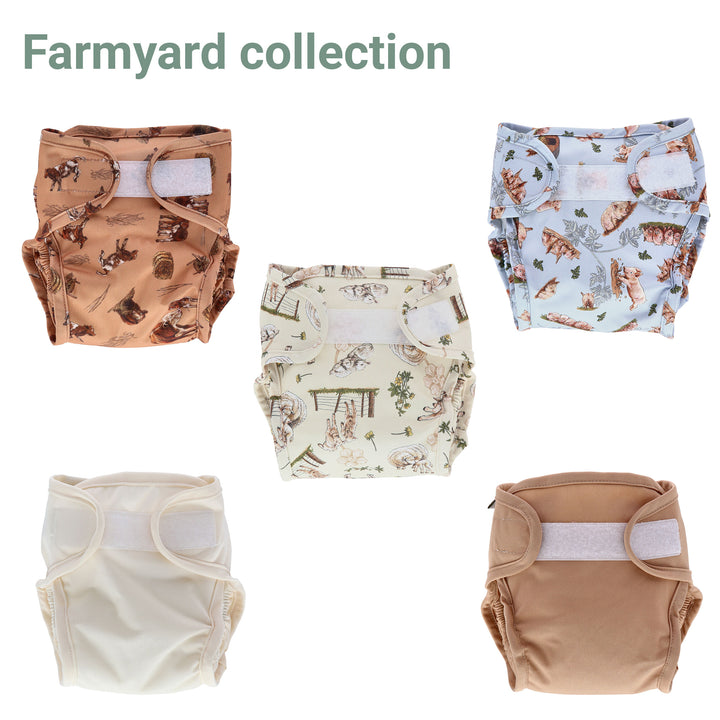 Reusable cloth nappies by little lamb - Nappy wrap farm animal print set of 5 product photo#color_farmyard
