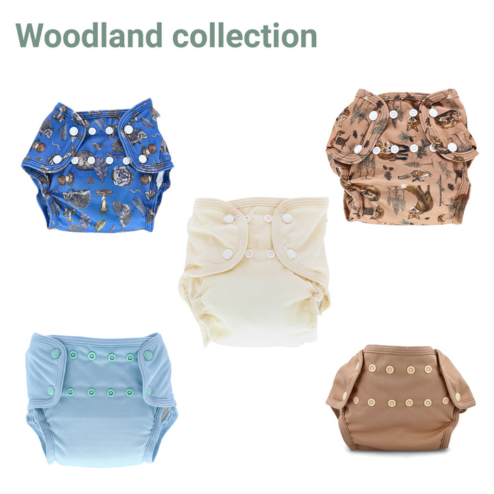 pack of 5 reusable pocket nappies by LittleLamb - Woodland prints #color_woodland